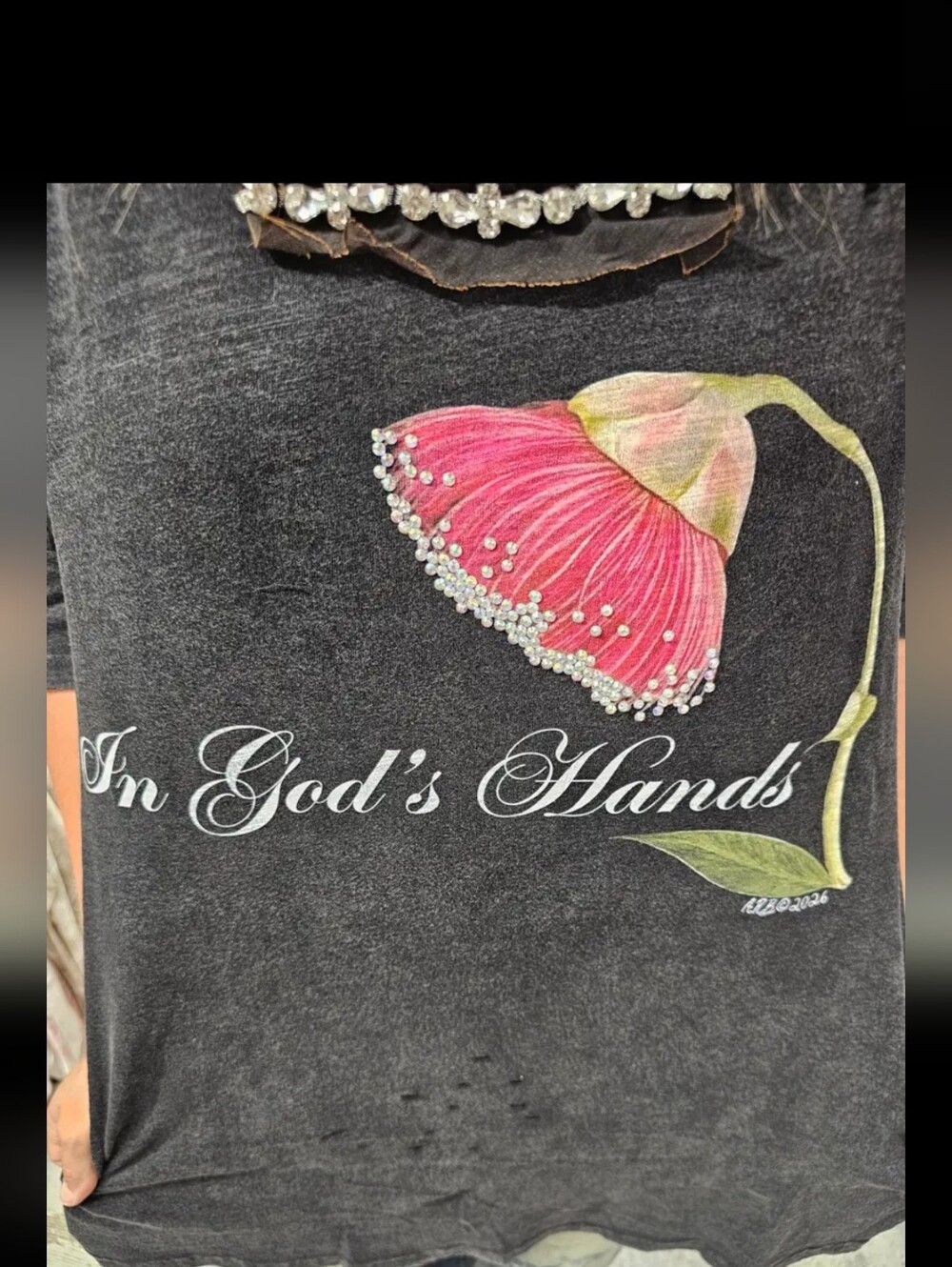 #1679 A Rare Bird In Gods Hands Vintage Rhinestone Tee - Picture 4 of 4
